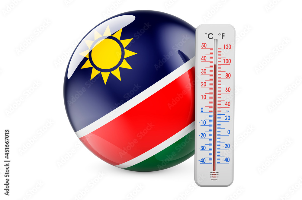 Poster namibian flag with thermometer. 3d rendering