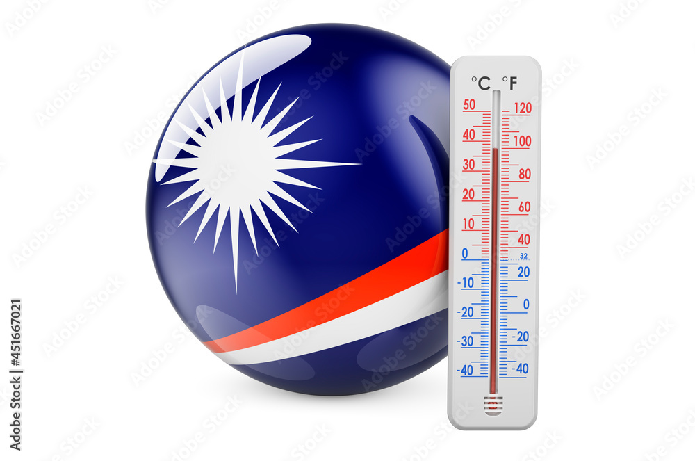 Poster marshallese flag with thermometer. 3d rendering
