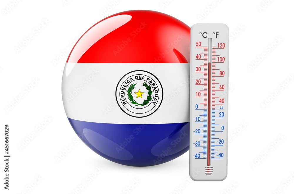 Poster paraguayan flag with thermometer. 3d rendering
