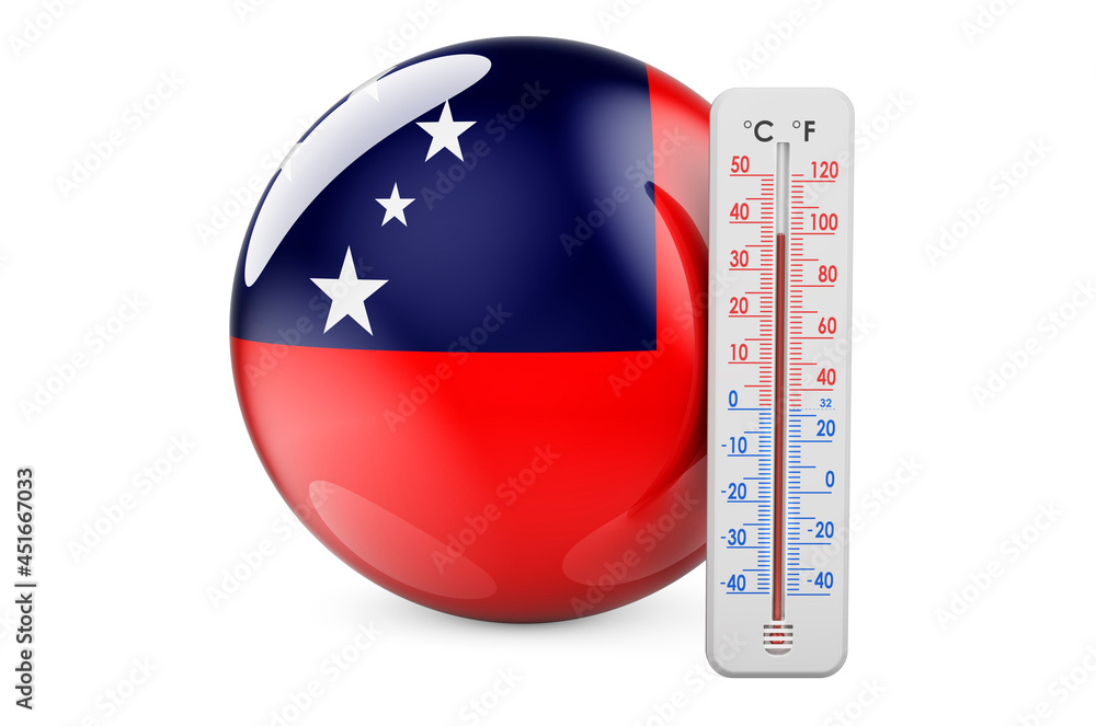 Poster samoan flag with thermometer. 3d rendering