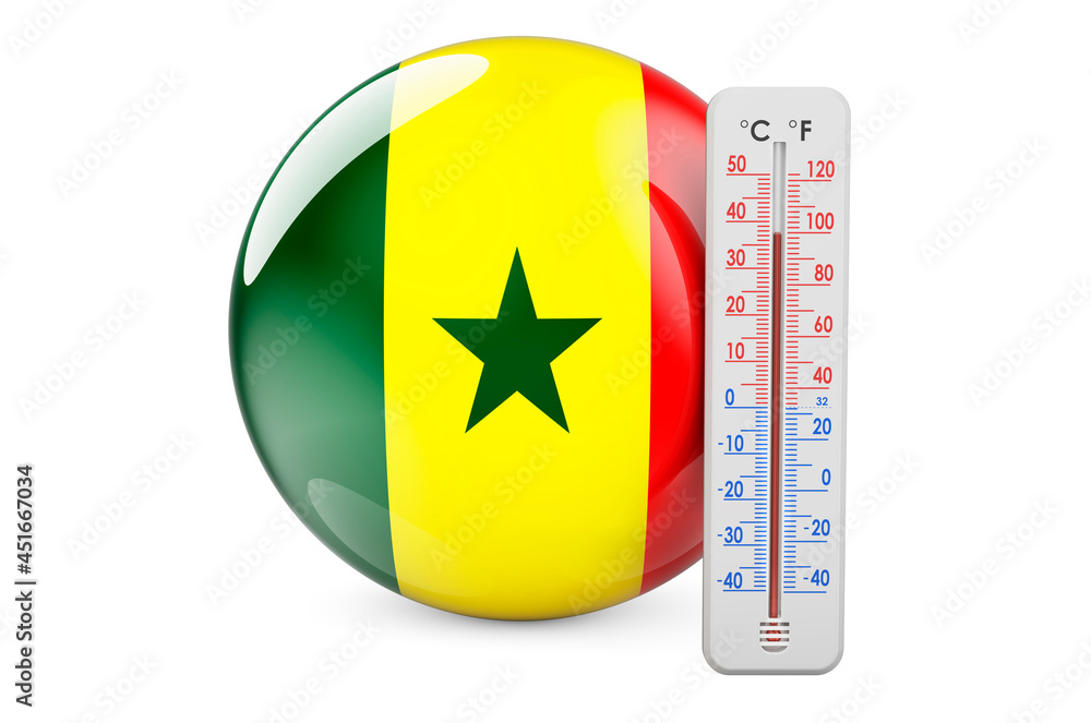Poster senegalese flag with thermometer. 3d rendering