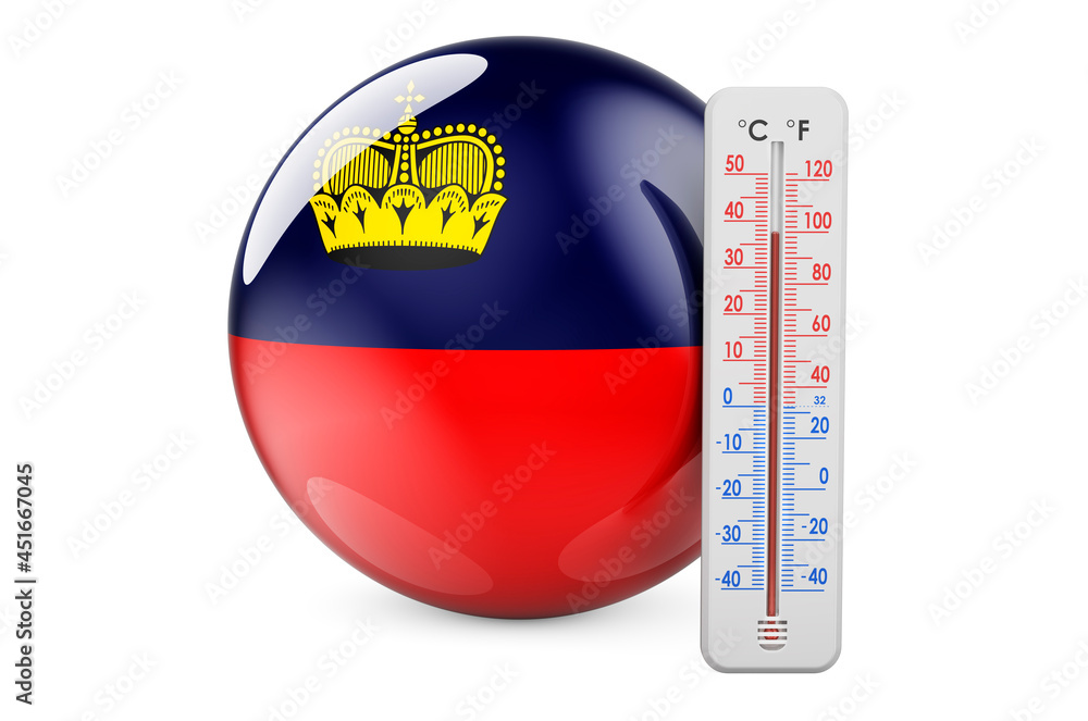 Poster liechtensteiner flag with thermometer. 3d rendering