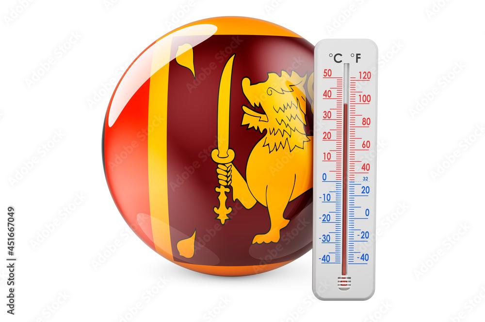 Poster sri lankan flag with thermometer. 3d rendering