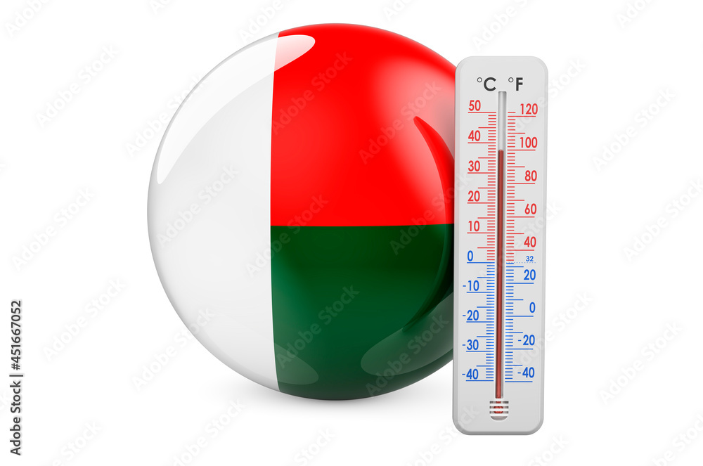 Poster madagascar flag with thermometer. 3d rendering