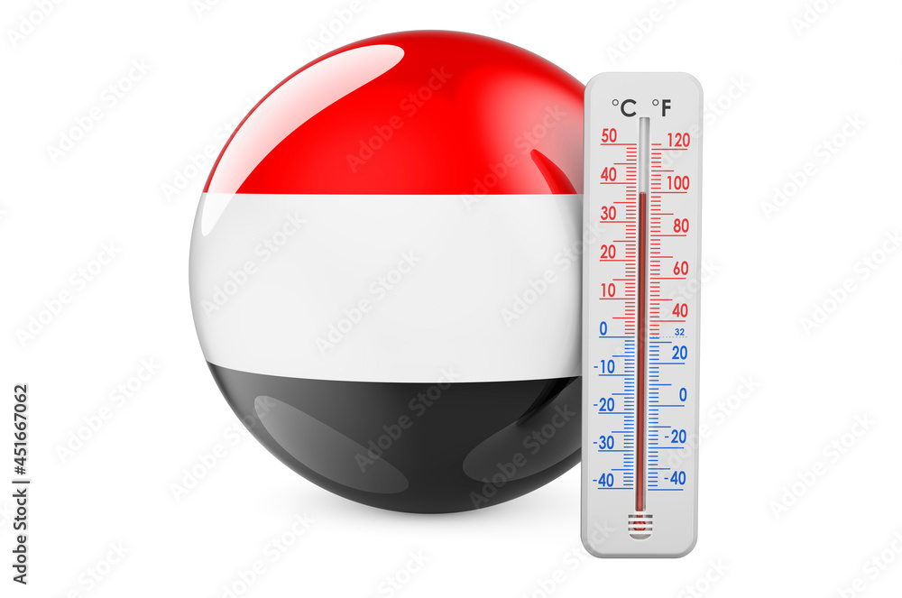 Poster yemeni flag with thermometer. 3d rendering
