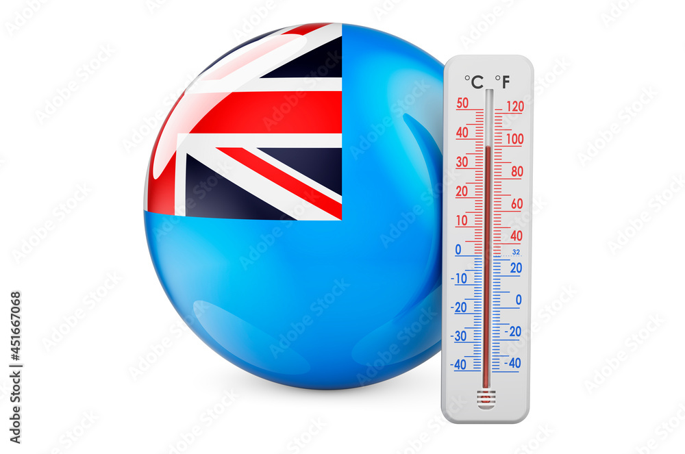 Poster fijian flag with thermometer. 3d rendering