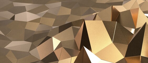 Obraz premium Abstract 3D render illustration,Surface gold crystal geometric triangle and Polygonal shapes template