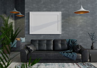 3D Mockup photo frame in Modern interior of living room
