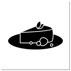 Cheesecake glyph icon. Basque burnt dessert. Crustless cheesecake. Food trends concept. Filled flat sign. Isolated silhouette vector illustration