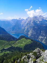 View on the Königssee from the Jenner mountain - Berchtesgaden Alps, Germany