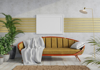 3D Mockup photo frame in Modern interior of living room