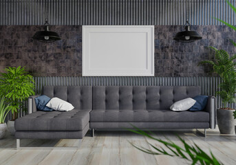 3D Mockup photo frame in Modern interior of living room