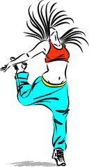 woman dancer hip hop dynamic expression vector illustration