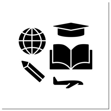 Study glyph icon. Student visa to study in different states. Ability to get education abroad. Embassy service concept.Filled flat sign. Isolated silhouette vector illustration