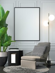 3D Mockup photo frame in Modern interior of living room