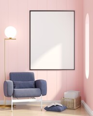3D Mockup photo frame in Modern interior of living room