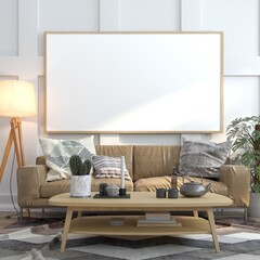 3D Mockup photo frame in Modern interior of living room