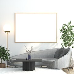 3D Mockup photo frame in Modern interior of living room