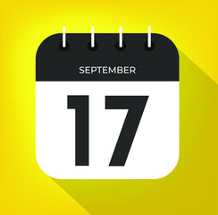 September day 17. Number seventeen on a white paper with black color border on a yellow background vector.