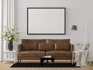 3D Mockup photo frame in Modern interior of living room