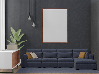 3D Mockup photo frame in Modern interior of living room