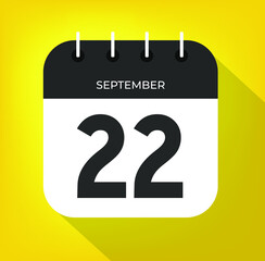 September day 22. Number twenty-two on a white paper with black color border on a yellow background vector.