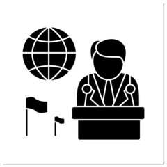 Ambassador glyph icon. Diplomatic state representative in foreign state or worldwide organizations. Negotiator.Embassy service concept.Filled flat sign. Isolated silhouette vector illustration
