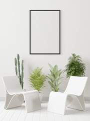 3D Mockup photo frame in Modern interior of living room