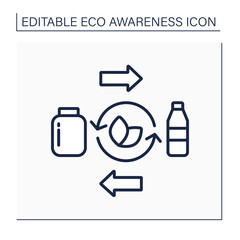 Reusable tableware line icon. Recycling. Returnable using bottles, jars, containers. Reasonable consumption.Eco awareness concept. Isolated vector illustration. Editable stroke