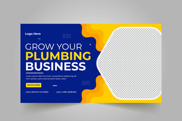 Plumbing Business Youtube Thumbnail Template Design and Web Banner