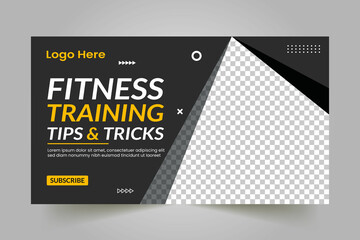 Gym Fitness Youtube Thumbnail Design and Web Banner Template 