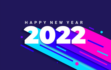 Bright dynamic banner for 2022 new year.Numbers with long different colors shadow.Happy greeting card with wishing great holidays.Perfect for presentations,flyers,leaflets,posters.Vector illustration.