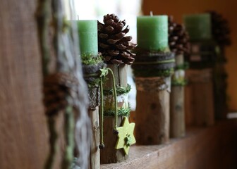 Candles and pine cones