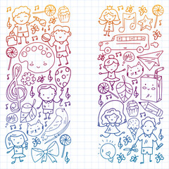 Vector pattern with items for school. Online internet education, e-learning.