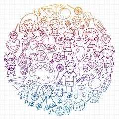 Vector pattern with items for school. Online internet education, e-learning.