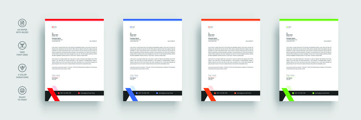 Business letterhead, Letterhead template with various colors, Letterhead template in flat style, Modern company letterhead template design