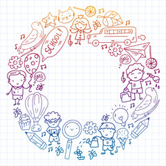 Vector pattern with items for school. Online internet education, e-learning.