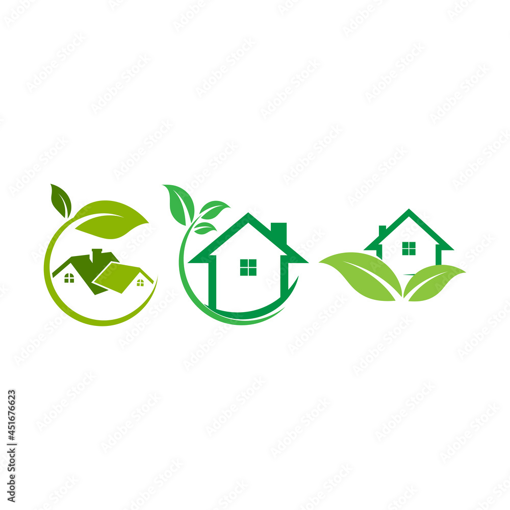 Poster Eco house icon set design illustration template