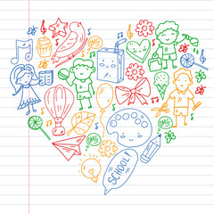 Vector pattern with items for school. Online internet education, e-learning.