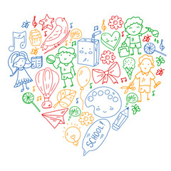 Vector pattern with items for school. Online internet education, e-learning.