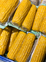 Corn cobs in plastic packaging