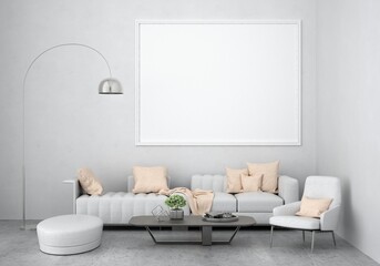 3D Mockup photo frame in Modern interior of living room