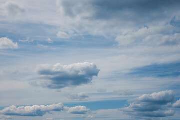 Figured clouds on blue sky. Beautiful natural background.
