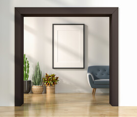 3D Mockup photo frame in Modern interior of living room