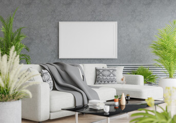 3D Mockup photo frame in Modern interior of living room