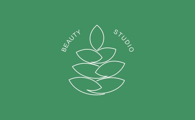 Leaves linear emblem design. Modern continuous contour line style. Vector logo design