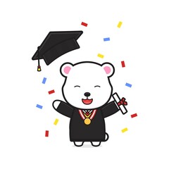 Cute bear celebrate on graduation day cartoon icon illustration