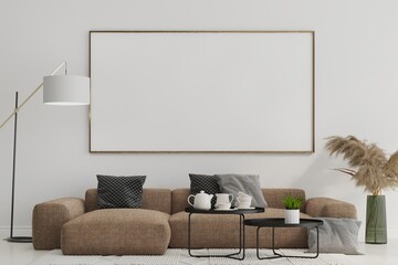 3D Mockup photo frame in Modern interior of living room