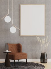 3D Mockup photo frame in Modern interior of living room