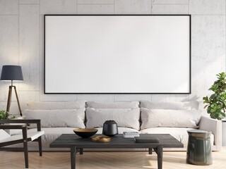 3D Mockup photo frame in Modern interior of living room